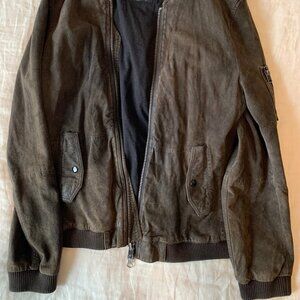 All Saints Brown Leather Bomber Jacket L